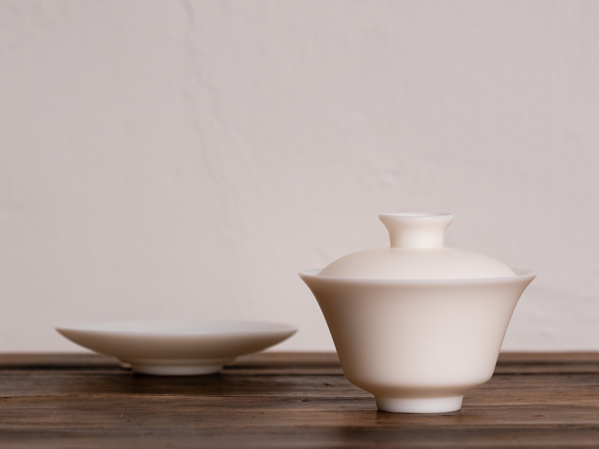 Gaiwan de porcelana blanco mate con plato